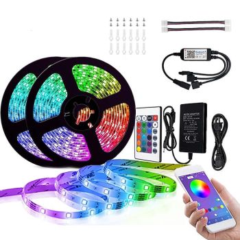 Smart 5050 LED Strip Lights Bluetooth WIFI App RGB Controlled Music Sync 10M 33ft Christmas Home Kitchen TV Party 300SMD with 24-Key Controller