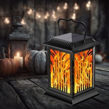 1 Pc Outdoor Waterproof Solar Flashing Flame Handheld Lantern 28 LED Beads Courtyard Garden Path Lawn Terrace Halloween Christmas Party Atmosphere Decorative Light Landscape Light