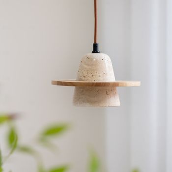 Wabi Sabi Natural Stone Pendant Light Decor Concrete Pendant Light Travertine Hanging Light Bedside Aisle Bar Club Wood Shade 20cm 85-265V