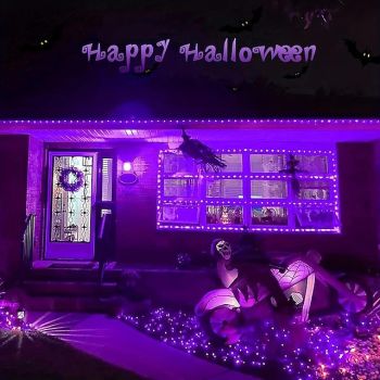 Halloween Purple Light String 8 Function Indoor and Outdoor Halloween Decorative Light String Low Voltage Safety Plug 10 Meters 100 Lights 20 Meters 200 Lights 30 Meters 300 Lights