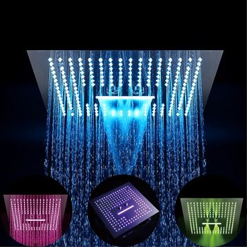 Concealed Rainfall Shower Head 400*400mm LED Light, 16 Inch Ceiling Rainfall Showerhead 304 Stainless Steel, Rain Shower 3 Functions Led Showerhead Square Spa Waterfall Showers Panel Foundation of a Perfect Shower