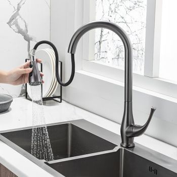 Kitchen Faucet with Pull-out Spray,Single Handle One Hole Nickel Brushed / Electroplated Pull-out / Pull-down / Standard Spout / Tall / High Arc Centerset Pull Down Kitchen Faucets