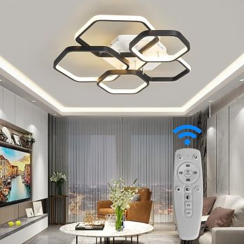 Modern Creative LED Ceiling Light with 3 Heads 52W 5 Heads 80W Stepless Dimming Remote Control APP Hexagonal LED Ceiling Light Suitable for Bedroom Living Room Dining Room and Home Lighting
