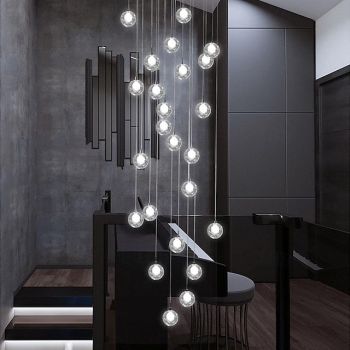 Long Chandeliers for High Ceilings,Modern Crystal Balls Pendant Light,Globe Raindrop Drop Lamp,Hanging Flush Mount Lighting Fixtures for Spiral Staircase,Foyer,Entrywa