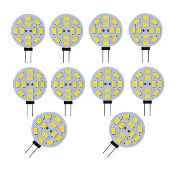 10pcs 3W Bi-pin Disc LED Light Bulb 300lm G4 SMD5730 30W Halogen Equivalent Warm Cold White for Puck Lights RV Trailers Campers Automotive