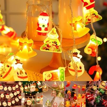 3M-20Leds Christmas String Lights Tree Lights Santa Claus Snowman Cane Bell Indoor and Outdoor Party Atmosphere Decoration Light String AA Battery Box USB Power Supply