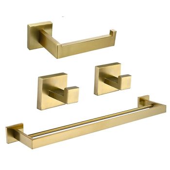 Bathroom Accessory Set,Brushed Golden Stainless Steel Wall Mounted Hardware Sets,Includeing 2 Robe Hooks, 1 Toilet Paper Holder,1 Towel Bar