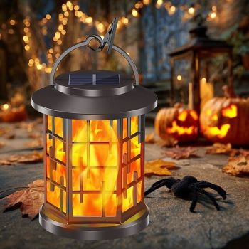 1 Pc Halloween Christmas Outdoor Waterproof Solar Simulation Flashing Flame Lantern 20LED Beads Courtyard Garden Lawn Path Terrace Hanging Light Pendant Decorative Light Landscape Light