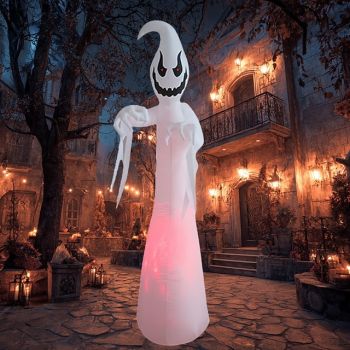 1 Pc 2.7M/9FT Halloween Horror Ghost White Ghost LED Flame Lamp Inflatable Air Model Indoor and Outdoor Courtyard Garden Lawn Party Horror Atmosphere Decorative Lamp EU/US/UK/AU Plug
