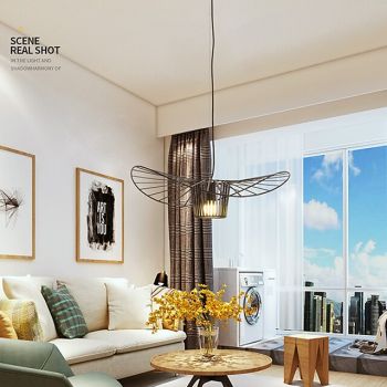 LED Pendant Lights Vintage Hanging Lamp Fiberglass Hat Design 1-Light Adjustable White/Black Kitchen Bathroom Decorative Lighting Bulb NOT Included