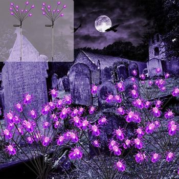 2pcs Halloween Solar Spider Lawn Light Purple Swaying with the Wind Firefly Lights Outdoor Waterproof Garden Lights Villa Park Courtyard Patio Pathway Decoration