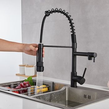 Kitchen Sink Mixer Faucet Pull Down Sprayer, Single Lever Pull Out Taps, 360 ° Swivel Cold Hot Water Brass Tap Golded Chrome Black Pull Down Kitchen Faucets