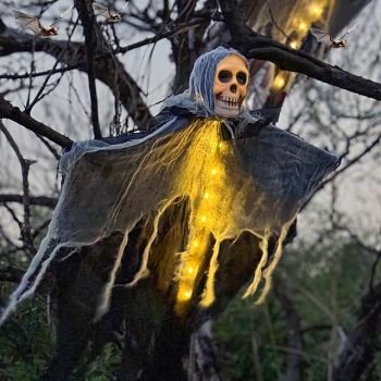 1 Pc Halloween Ghost Skeleton Hanging Ghost Warm Light Indoor and Outdoor Halloween Party Horror and Weird Atmosphere Decorative Light
