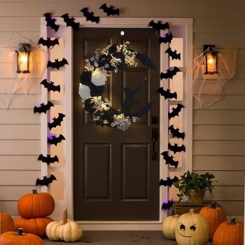 Creative Cat Wreath LED Night Light - Halloween Moon Cat Hanging Decor for Home and Window Display, Perfect Gift for Cat Lovers