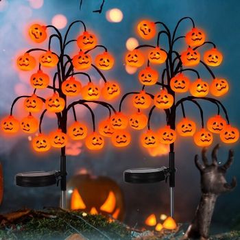 1/2 PCS Halloween Pumpkin Tree Light Outdoor Waterproof Lawn Light 20LED Solar Powered Halloween Garden Lawn Pathway Atmosphere DIY Decoration
