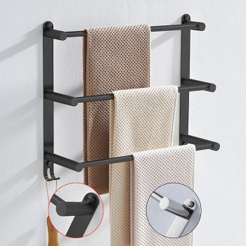 Wall Mounted Towel Rack with Hooks,Stainless Steel 3-TierTowel Bar Storage Shelf for Bathroom 30cm~70cm Towel Holder Towel Rail Towel Hanger Bath Hardware