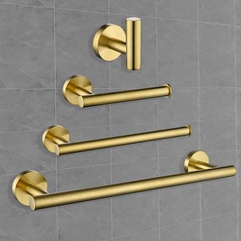 Bathroom Hardware Set Bath Accessory Kit 4 Piece Brushed Gold Metallic Bathroom Accessories Wall Mount 18 Inch Towel Bar Toilet Paper Holder Robe Clothes Hook Stainless Steel