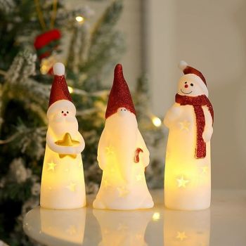 3pcs Christmas Candle Light Santa Claus Christmas Snowman LED Night Light Battery Powered Christmas Party New Year Home Creative Desktop Ornaments Holiday Atmosphere Light