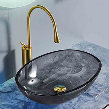 Bathroom Vessel Sink Tempered Glass Wash Basin Bowl Above Counter Art Vessel Sink with Water Drop Faucets and Pop-Up Drain Washbasin Art