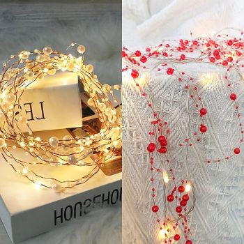 5m 50leds Pearl Wire Copper String Lights Battery Powered Fairy Lamp Christmas Wedding Party Home Garland Holiday Decoration