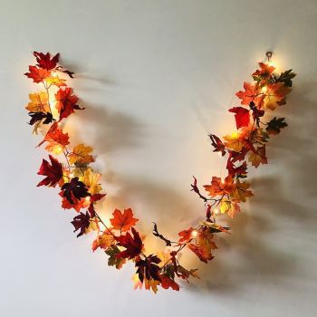 5pcs Fall Maple Leaf Garland Lights LED String Lights 1.7M 20LEDs Holiday Party Garden Thanksgiving Harvest Festival Halloween Decorative Light without Battery