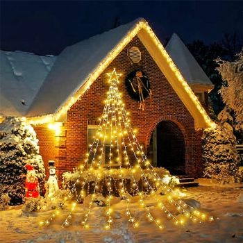 Christmas Tree String Lights Outdoor Decoration Star String Lights 8 Modes Plug in 350 LED Waterfall Christmas Tree Star Topper Fairy Light For Patio Holiday Xmas Decor Colorful Lighting EU US AU UK Plug