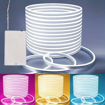 1pc Flexiable Neon Light Battery Operated LED Strip Light 120 LED Beads, LED Neon Lamp with AAA Battery Powered for Mirror, Bathroom, Kitchen, Wardrobe and Ceiling Decoration 1/2/3M