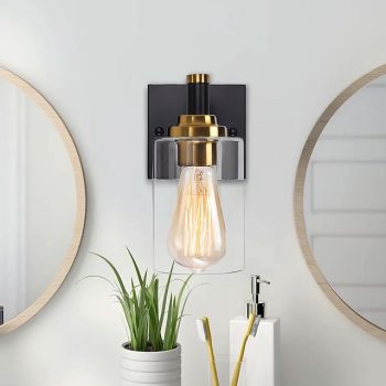 Wall Sconces Black & Gold 1 Light Wall Sconce, Modern Wall Light Fixtures, Farmhouse Wall Sconces with Clear Glass Shade, Wall Lights for Living Room, Bedroom, Stair, Bathroom, Hallway 110-240V