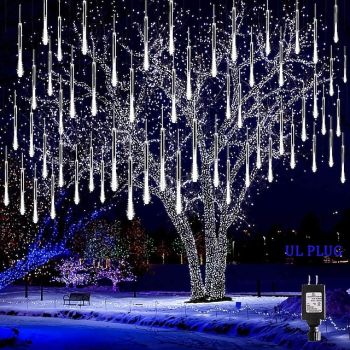 Christmas Lights Outdoor Meteor Shower Lights Falling Rain Lights 80cm 8 Tube 576 LED Snow Falling Icicle Cascading Lights for Xmas Tree Halloween Decoration Wedding Party