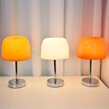 1pc Retro Glass Mushroom Table Lamp, Modern Bedroom Bedside Homestay Atmosphere Decor Lamp Living Dining Room Medieval Glass Desk Lamp