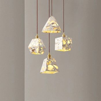 French Retro Minimalist Pendant Light, Wabi-Sabi Cement & Alabaster for Dining/Bedroom