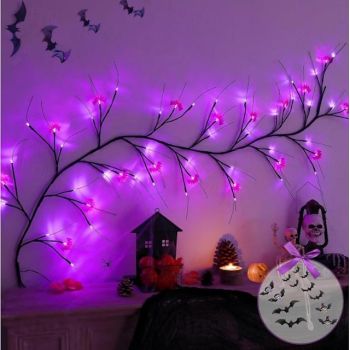 Halloween LED Rattan Light Simulation Tree Bendable Modeling Lights USB Powered 8 Modes Lighting Christmas Party Indoor Decoration Halloween Jack-o '-lantern Home Background Atmosphere Bedroom Wall Layout Lamp