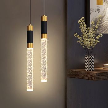 LED Pendant Light Dimmable 34cm Crystal Modern Kitchen Island Light Fixture,Adjustable Pendant Lighting for Kitchen Island,Black Gold Led Chandelier for Dining Room,Bedroom,Mini Pendant Spot Lights (1-Pack)