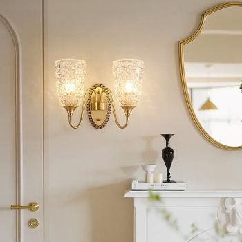 Wall Sconces Gold 1/2 Light Wall Sconce, Modern Wall Light Fixtures, Farmhouse Wall Sconces with Clear Glass Shade, Wall Lights for Living Room, Bedroom, Stair, Bathroom, Hallway 110-240V