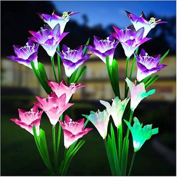 4-Head Solar LED Lily Flower Lights, Solar Outdoor Garden Lights RGB Color, Waterproof, 600mAh, Garden Yard Lawn Wedding Decor 1/2pcs