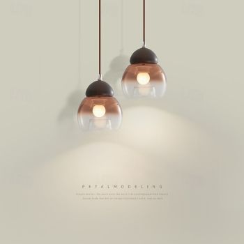 LED Pendant Light 3-Color Light Source 15cm 1-Light Glass Mid Century Round Hanging Lamp Vintage Industrial Lighting for Kitchen Island Dining Room Restaurant Bar 110-240V