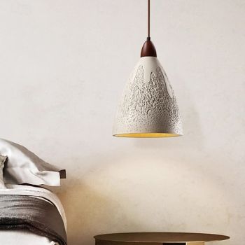 Vintage Concrete Industrial Pendant Light Wood Farmhouse Single Hanging Ceiling Lamp Gray Cement Rustic Mid Century Modern Chandelier for Dining Room Kitchen Island Bedroom Cafe Bar