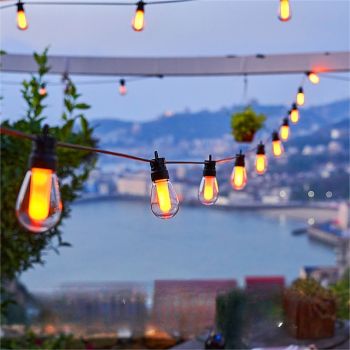 Flickering S14 Flame String Lights 5M 10 LED /10M 20LED String Lights for Outside Plug in Garden Lights for Halloween Christmas Connectable Backyard Decorative Lights Cafe Bistro Patio