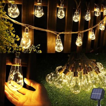 Solar Rope Light Outdoor Camping Bulb String Lights 16 LED 8 Modes Lighting IP65 Waterproof Light for Christmas Outdoor Wedding Party Garden Balcony Decoration