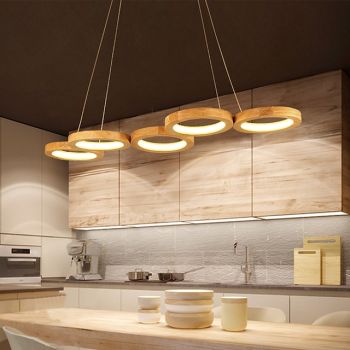 4/5 Heads LED Pendant Light Modern Nordic Circle Ring Design Wood Dining Room Bar Restaurant Painted Finishes 75cm 90cm 110-120V 220-240V