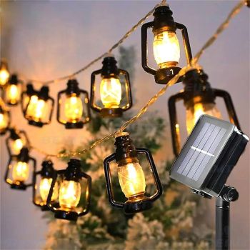 Solar Outdoor Retro Kerosene Bottle Lamp LED Waterproof String Lights Black Lantern 5m 20LEDs 6.5m 30LEDs for Outdoor Camping Tent Wedding Eid Mubarak Decor