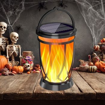 1 Pc Outdoor Waterproof Solar Flashing Flame Lantern 28 LED Beads Courtyard Garden Lawn Path Terrace Hanging Lamp Pendant Light Halloween Christmas Party Decoration Light Landscape Light