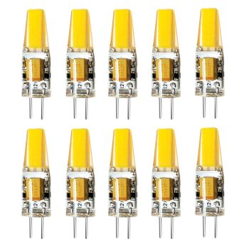 10pcs G4 2W 200lm COB LED Bi-pin Light Bulb Dimmable for Cabinet Light Ceiling Lights RV Boats Outdoor Lighting 20W Halogen Equivalent Warm White DC12V
