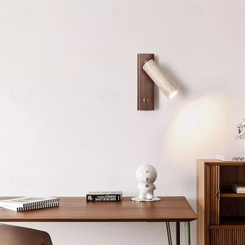 LED Wall Lamp Rotatable Bedside Wall Mounted Reading Light Nordic Natural Stone Wall Sconce Wall Lighting with Switch Wood Rustic Light Fixture for Living Room Restaurant Loft Kitchen