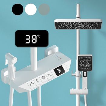 Shower Faucet,Rainfall Shower Set Piano Digital Intelligent Brass Bathroom Faucets Hot Cold Waterfall Tap Rainfall Gray/White/Black Shower System Foundation of a Perfect Shower