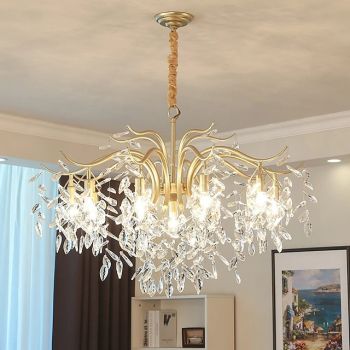 LED Chandeliers Modern Luxury, 23.5"/31.2" 6/9-Light Gold/Black Crystal for Home Interiors Kitchen Bedroom Iron Art Tree Branch Lamp Creative Lamp Light 110-240V