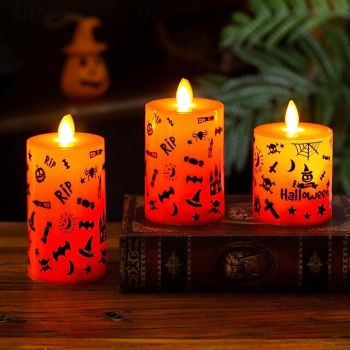 1pc Halloween Flameless Candles Light Spooky Pumpkin Spider Decals Light, Waterproof LED Candles for Indoor and Outdoor, Battery Operated for Fall, Halloween, Home Decor