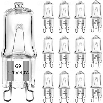 G9 Halogen Light Bulbs 2 Pin Base JC Type 120V T4 Bi-Pin 40W Xenon Small Light Bulb for Chandeliers Pendants Cabinet Lights Warm White 2700K Dimmable