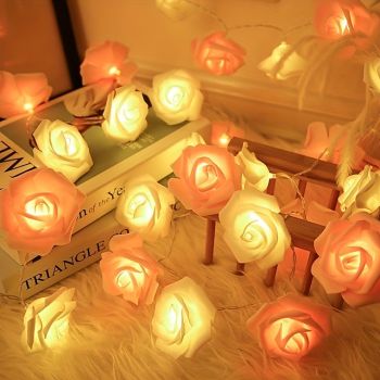 Elegant Wedding Reception Party Rose String Lights, 40/20/10 LED Battery-Operated Garland Fairy String Lights 6M/3M/2M for Christmas & Party Decor Valentine's Day and Wedding Decorations