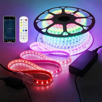 16-100FT Smart RGB IC LED Light Strip - Waterproof Multicolor Chasing Lights with APP & Music Sync for Bedroom & Outdoor